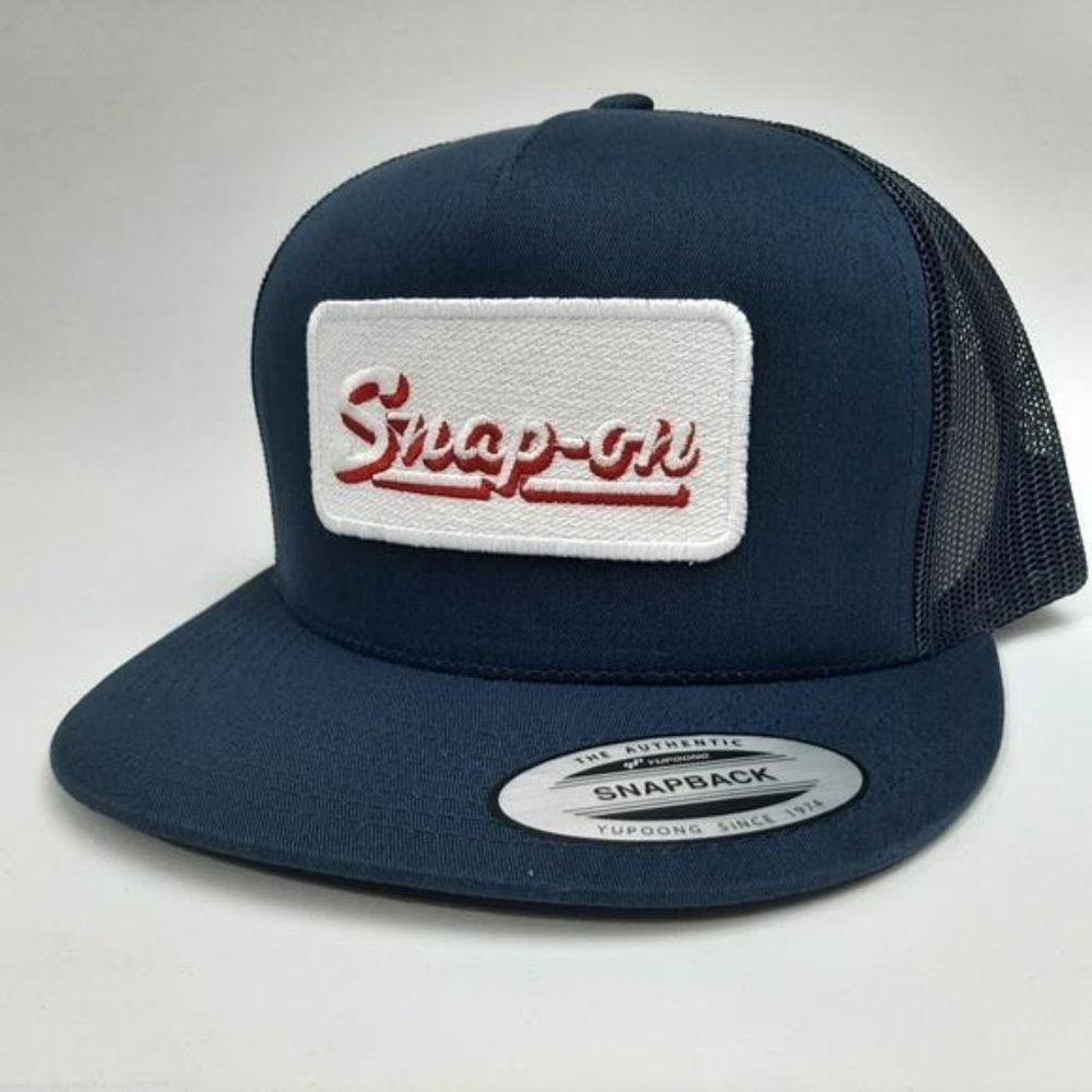 Snap-On Tools Embroidered Patch Flat Bill Mesh Snapback Hat Cap Navy Blu Mechani - Picture 2 of 4